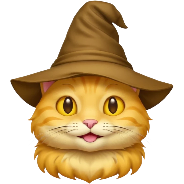 Very low detail Simple yellow cat emoji wearing a sorting hat emoji