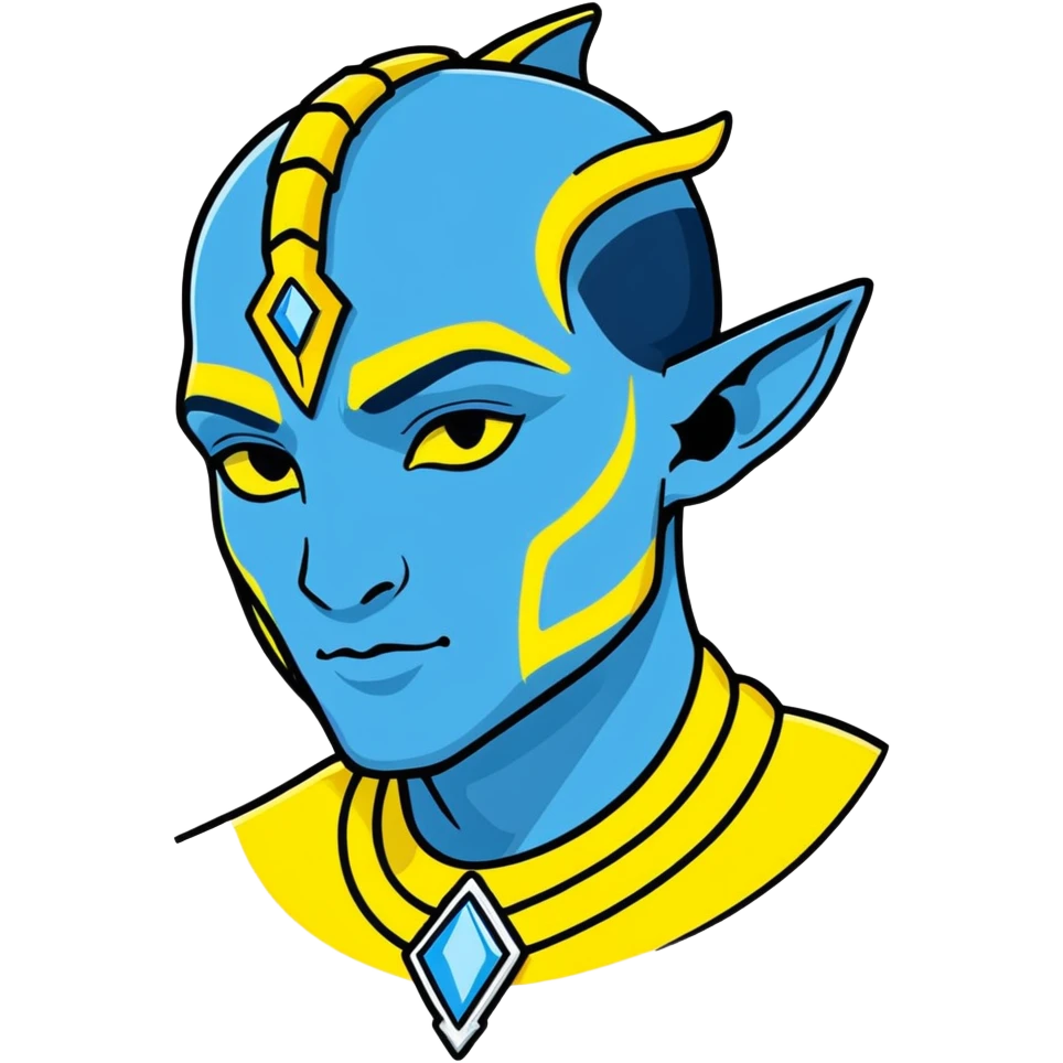 Na'vi character from Avatar movie, blue skin, wearing traditional Na'vi jewelry, cartoon sticker style emoji