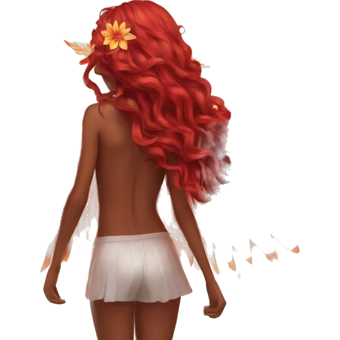 big wings, fire, flower, Beautiful, fairy, red, long hair emoji