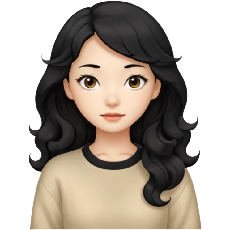 Beautiful girl,Black hair, wavy long hair,Black eyes,Chinese, beige sweater  emoji