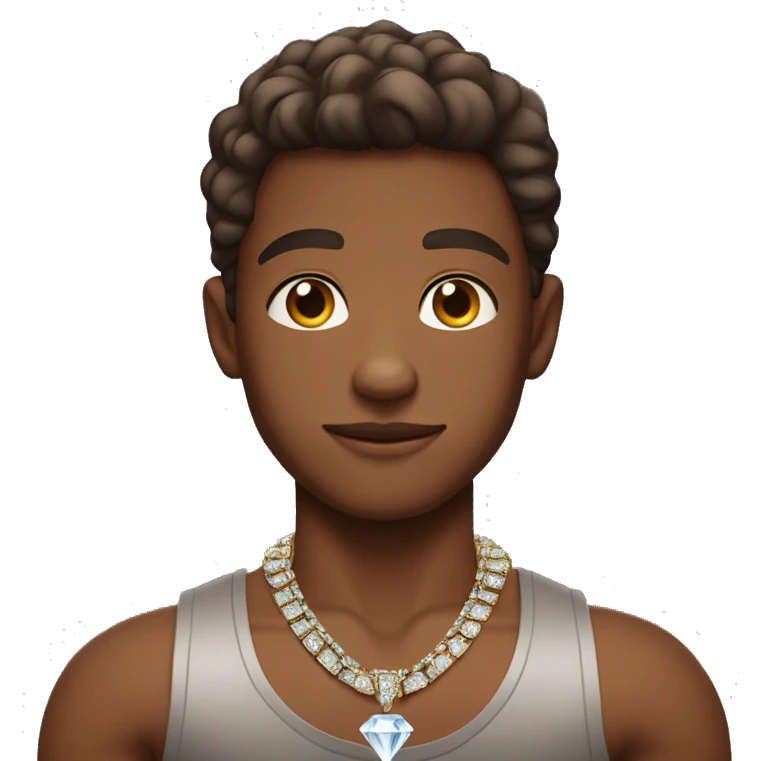 pretty brown skin boy with a diamond necklace and tight fit muscle shirt posing emoji