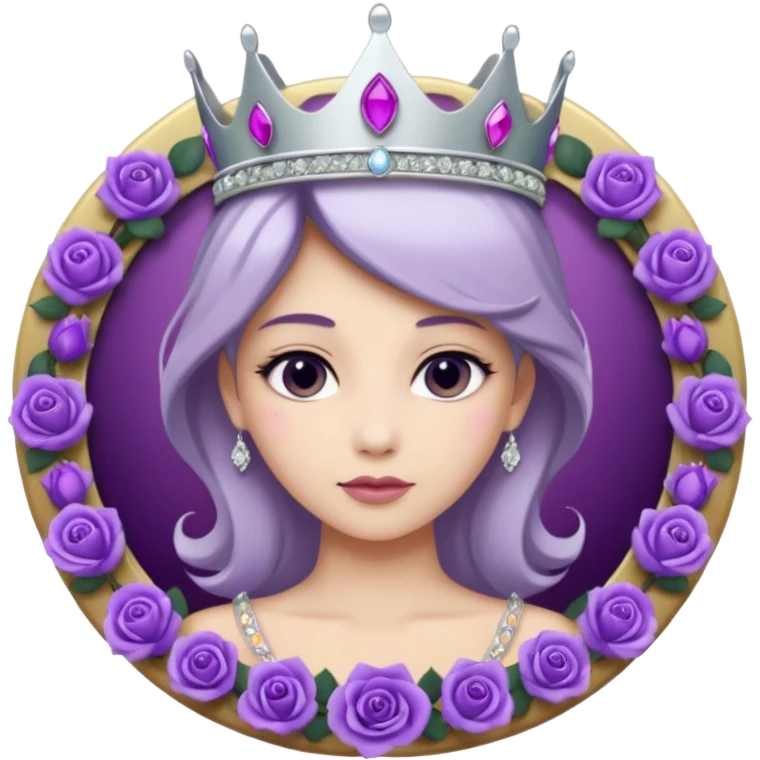 Purple shadow rose flower, silver circle plaque, silver tiara emoji