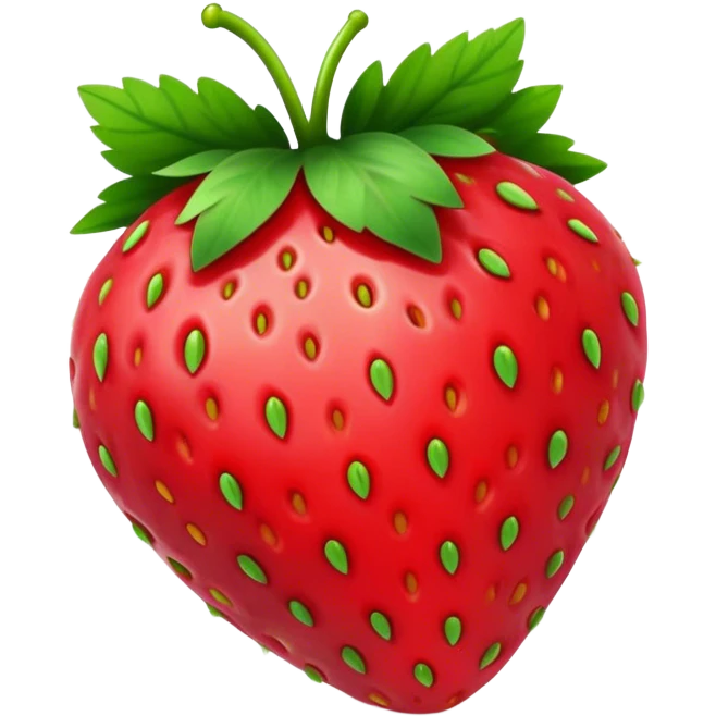 Cinematic Realistic Strawberry Emoji, Plump and juicy, with a deep red color and small, fresh seeds dotted across the skin. Its glossy, sweet surface catches the light, while bright green leaves top off the perfect, delicious berry. Soft glowing outline, capturing the essence of sweetness and freshness in a bright strawberry! emoji
