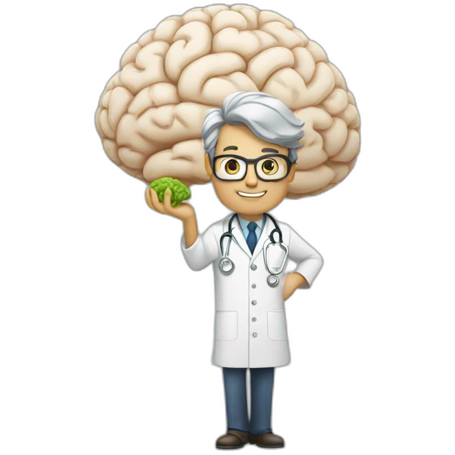 a doctor holding up a big brain emoji
