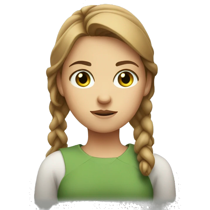 girl with light brown hair and green eyes, crossing arms and looking annoyed emoji
