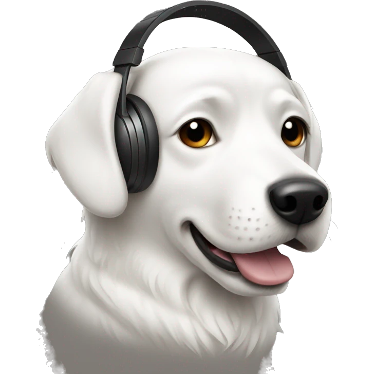 white dog wearing black headphones  emoji