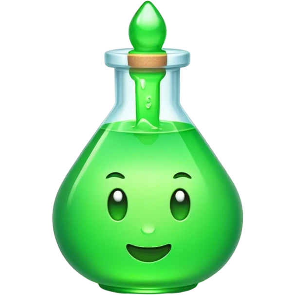 Clash of Clans aesthetic: Cinematic Playful Pixel 3D green health Potion Emoji, rendered in a 3D vector-style similar to standard emojis with minimal shading and bold, simplified shapes. A compact, distinct form with signature details, softly glowing with a pixelated adventure charm. Simplified yet unmistakably iconic, highly detailed and consistent, glowing with a soft radiance and high shine. Stylized with a touch of classic pixel-art charm and a soft glowing outline, capturing the essence of a beloved gaming relic with a friendly, playful manner! emoji
