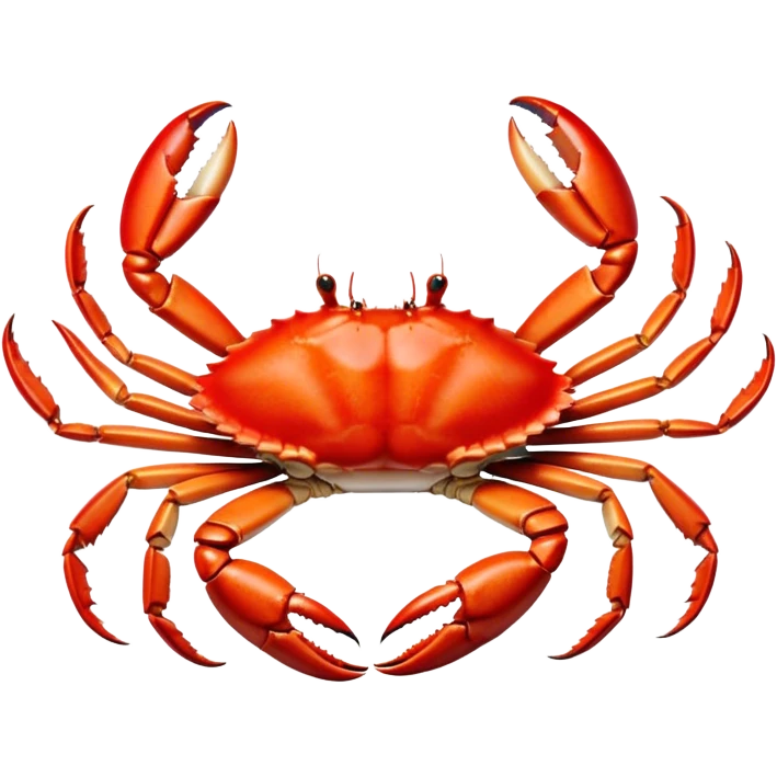 Cinematic rich crab legs, bright red shell glistening, cracked open to reveal tender white meat, warm golden highlights, detailed and delicious. emoji