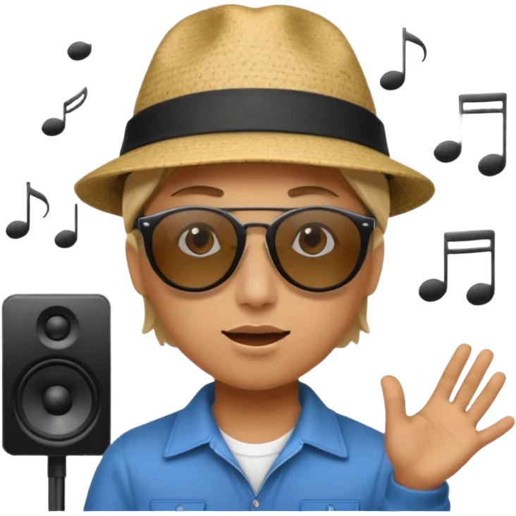 Someone listening to a speaker at the beach. Add some musical notes coming out of the speaker. emoji