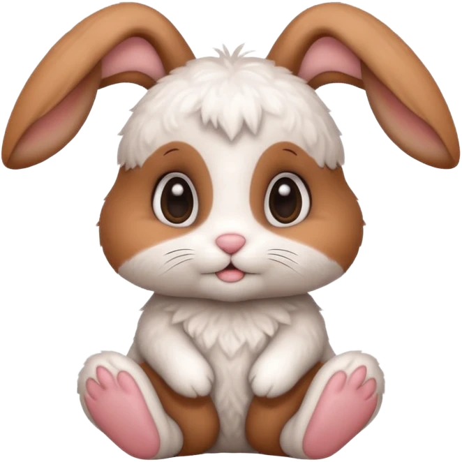 a cozy sitting cute white and brown bunny with big cute eyes  emoji