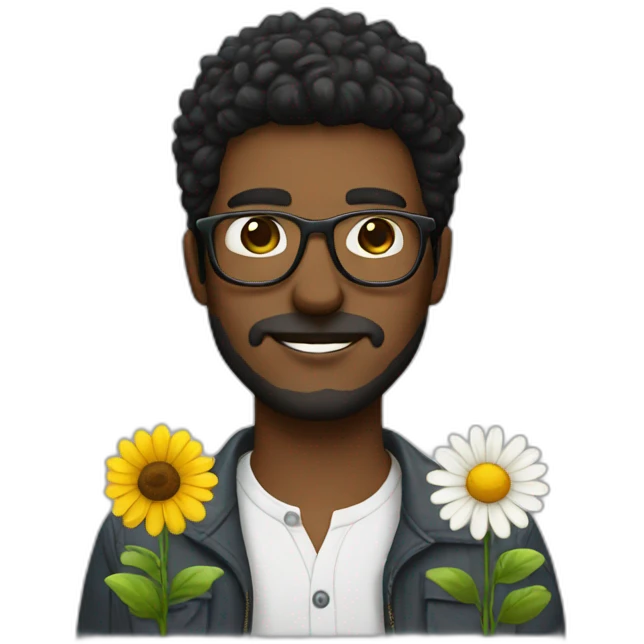 white-guy-giving-a-flower-dark-hair-with-hipster-glasses emoji
