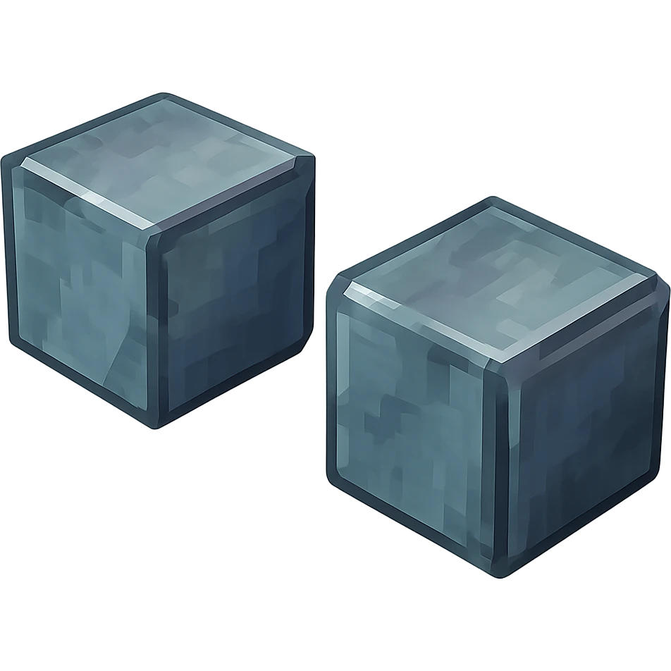 two steel blocks, isometric view, metallic shine emoji