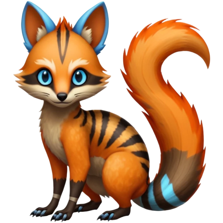 Fiery Wicked Cool Hot Edgy Badass Genet-Numbat-Sergal-Meloetta-Vernid-Civet-Trico-fusion-hybrid-creature emoji