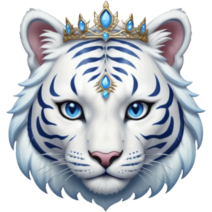 ESO Female white tiger khajiit leader of the umbral rose, blue eyes, blue 'third eye' gem, tiara for leadership ruling emoji