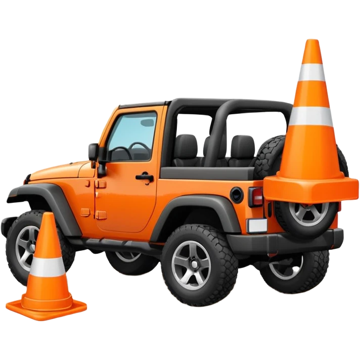 Jeep Wrangler with a white traffic cone flattened under the tire, emoji style emoji