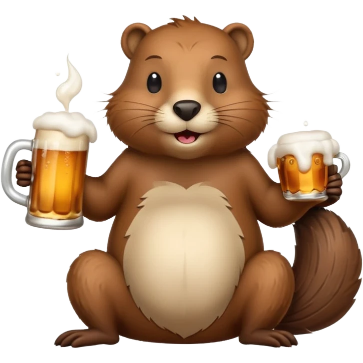 A relaxed beaver leaning back with a foamy beer mug emoji