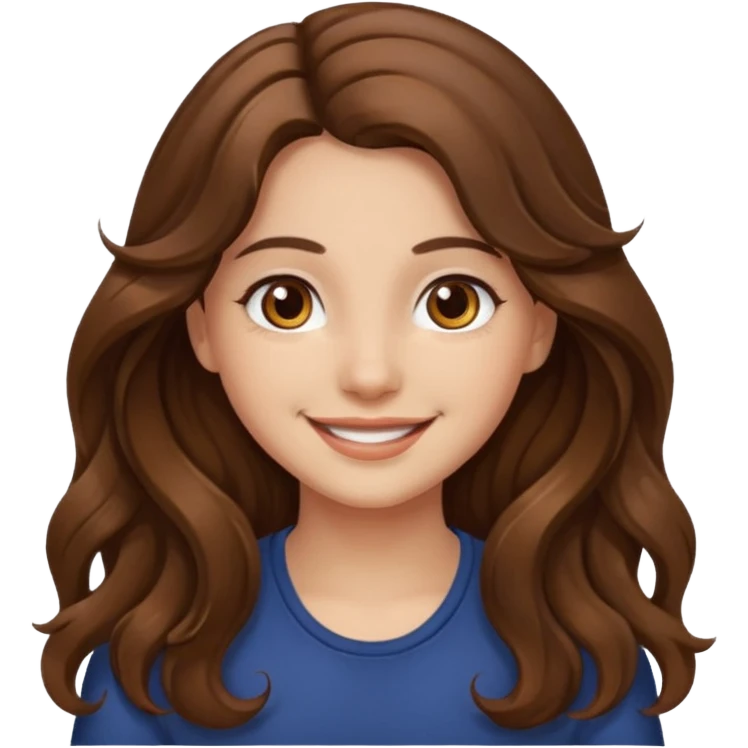 EMOJI IOS SOLO CARA NIÑA PELO LARGO, ONFULADO, MARRON, Y OJOS MARRONES. SONRIENDO, SIN CUELLO Y FONDO TRANSPARENTE emoji