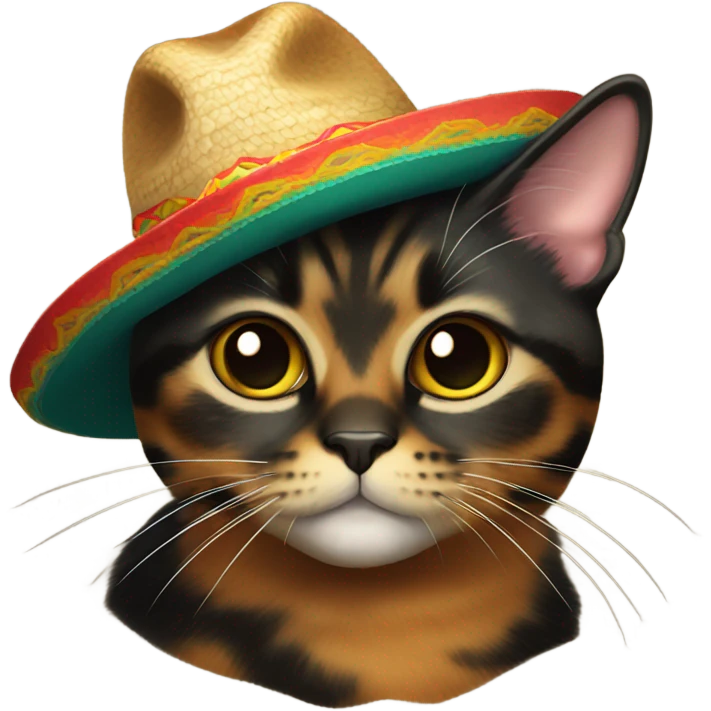 a tortoiseshell cat with a sombrero emoji