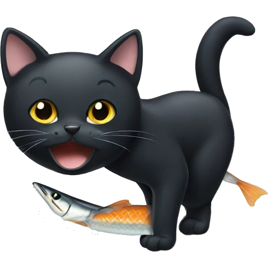 Black cat eating fish  emoji