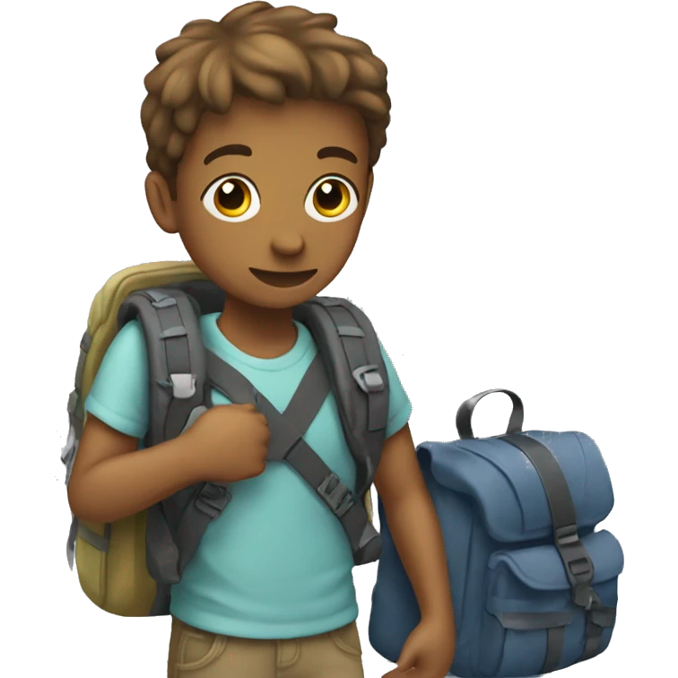 a gay boy with a backpack on holding an object emoji