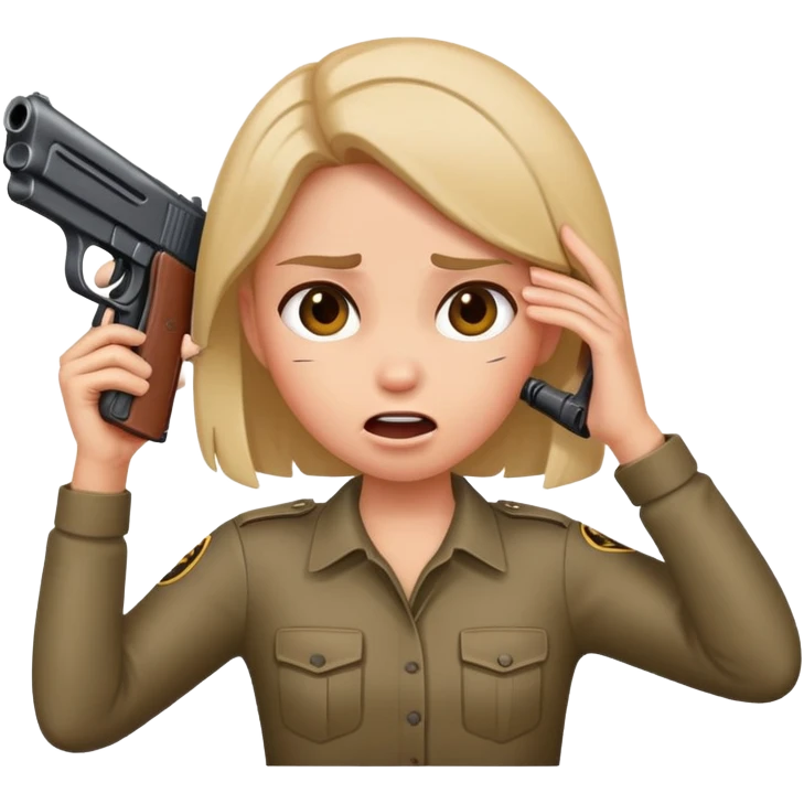Make a girl holding a gun on her head like she ise cringed emoji