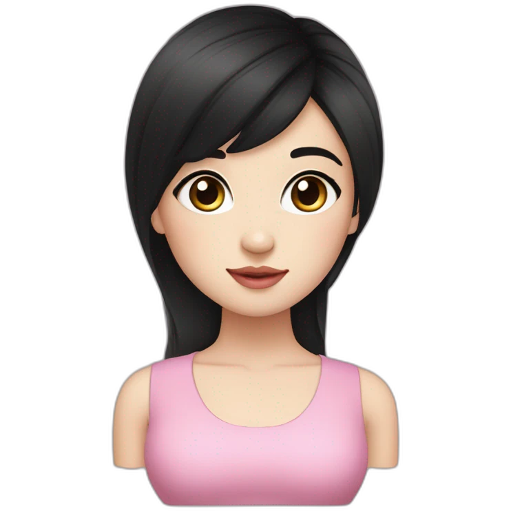 Beautiful young woman,Black hair,long hair,White skin,oval face,big eyes,Blackeyes,Pink lips,Chinese emoji