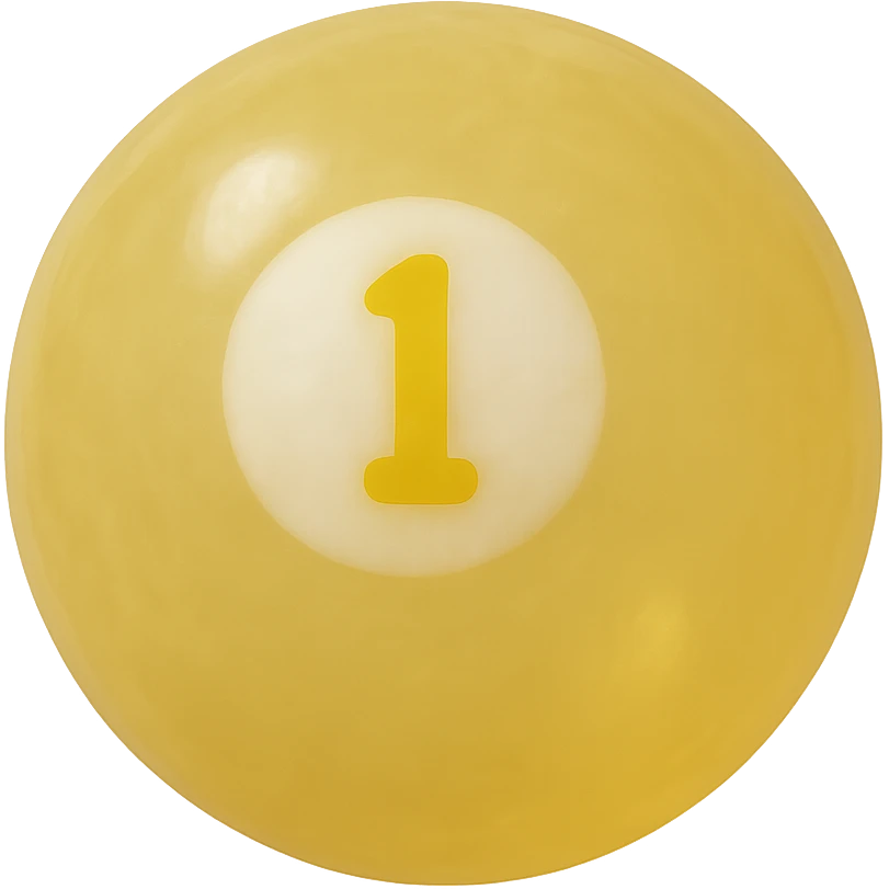 pool billiards 1-ball, retro 90's toy style, very transparent, slightly see-through, yellow with white circle and number 1, soft plastic texture, soft reflections, soft and squishy, some cloudiness, not shiny, highly detailed, appealing, no tag, no background emoji