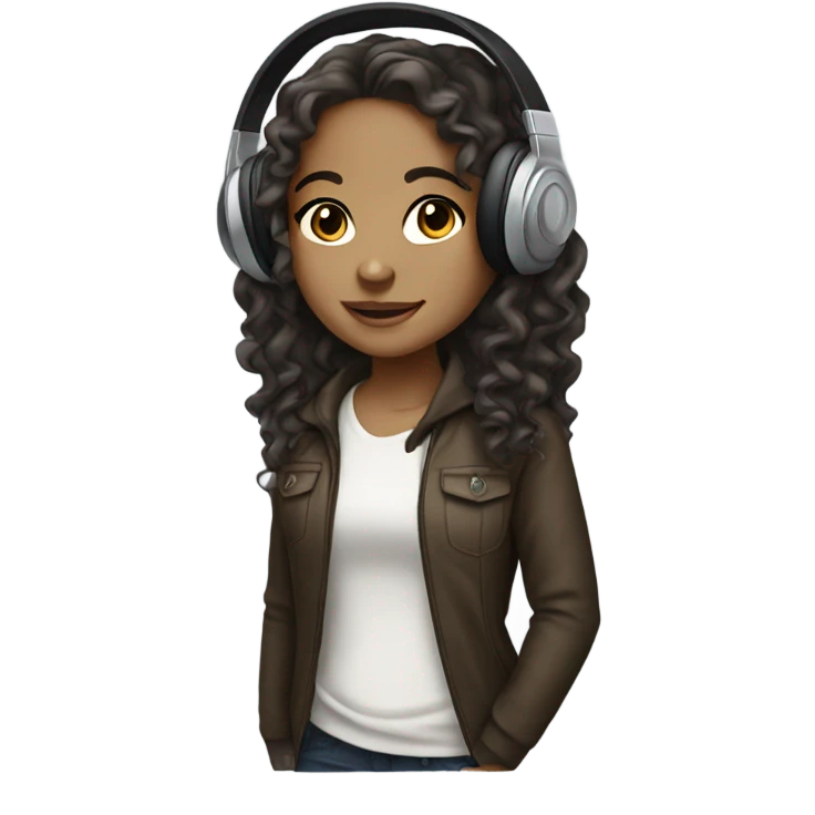 Light skinned girl with wavy hair wearing headphones emoji