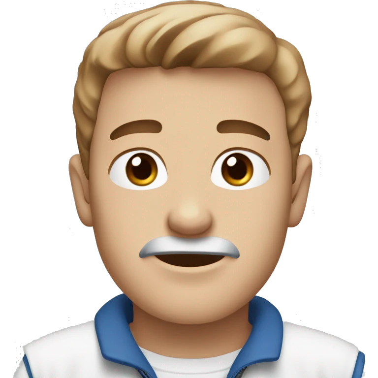A 16 old boy with brown hais and blue grey eyes. With  white tshirt emoji