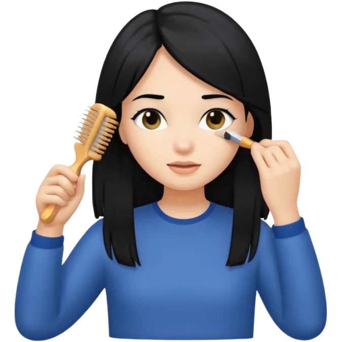 A girl with black hair brushing her hair emoji