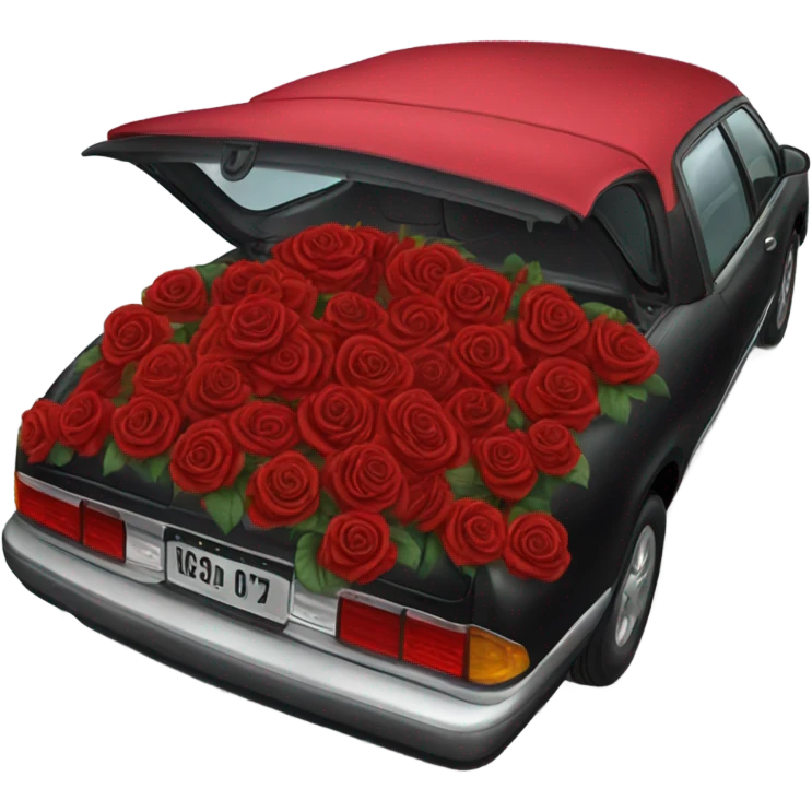 black open car trunk with red roses left in it emoji