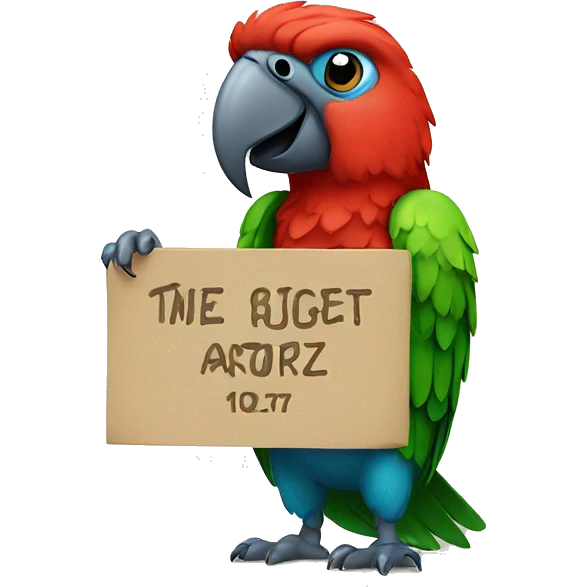 parrot  holding a sign with the inscription  emoji