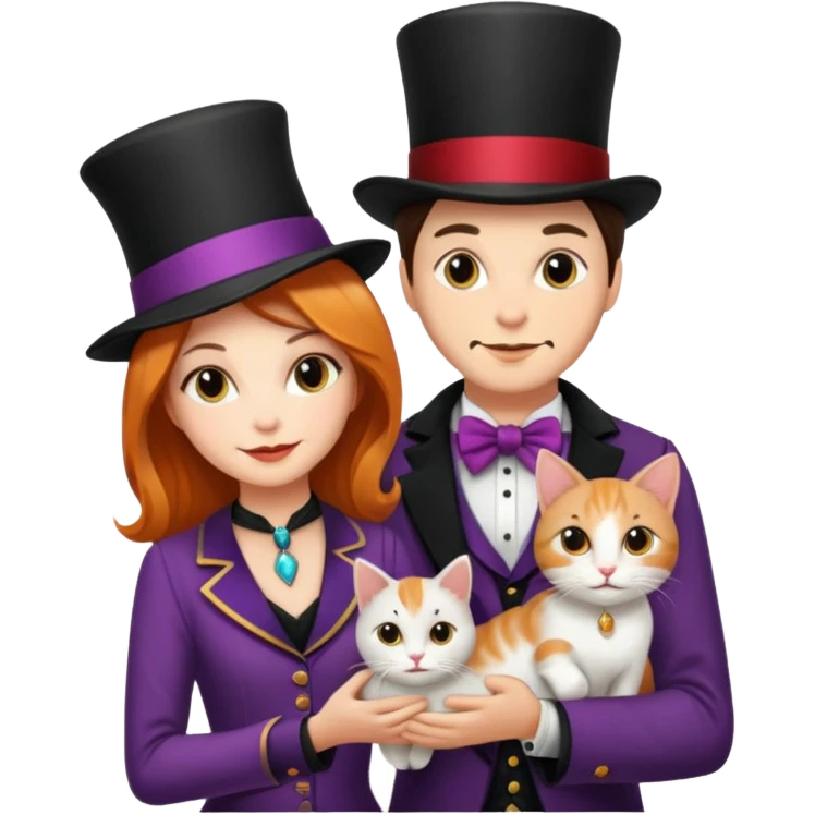 magician couple and their pet cat emoji