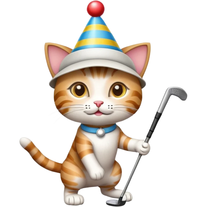 cat playing golf wearing a birthday hat emoji