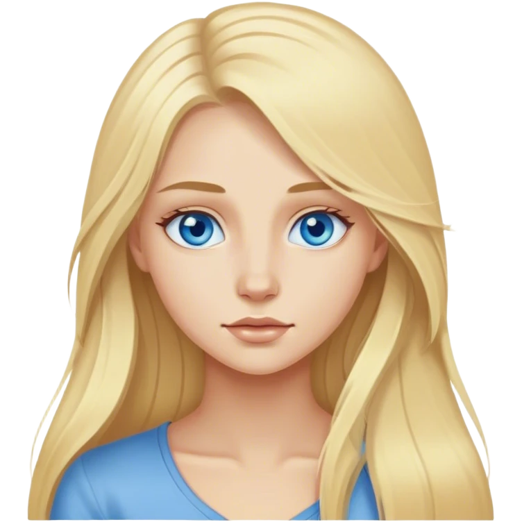 Cinematic realistic blonde with long hair, blue eyes draws emoji