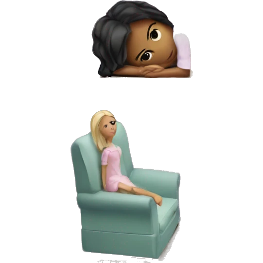A broken-down dollhouse with a doll sitting inside,  emoji