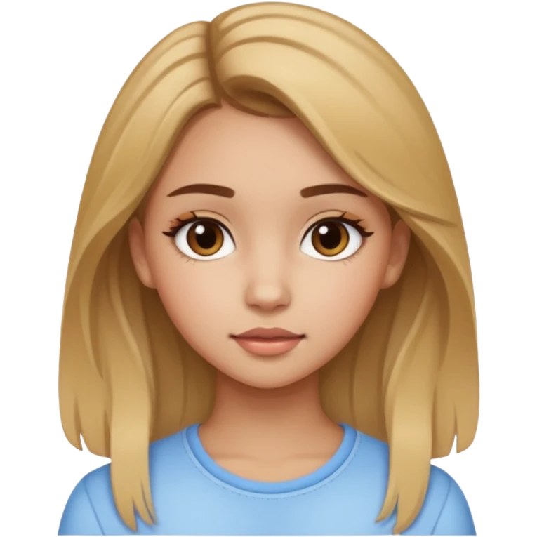 adolescente con maquillaje suave, con el cabello castaño y en las puntas del cabello mono, emoji