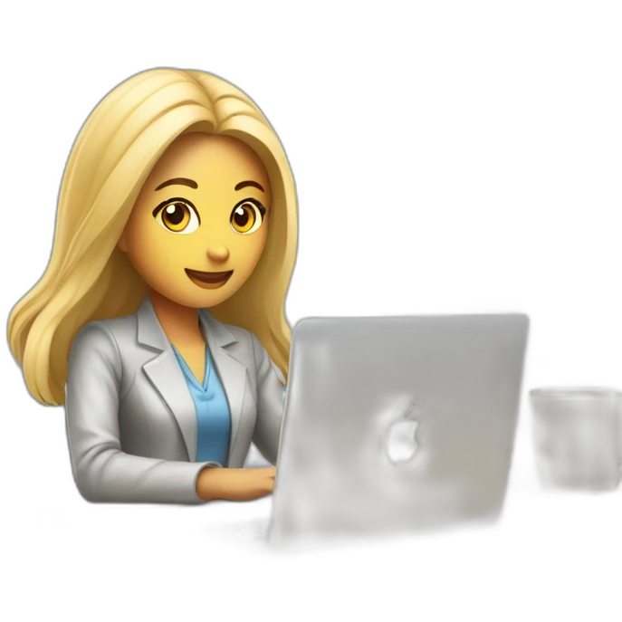blonde asian female software engineer with Macbook on the table emoji
