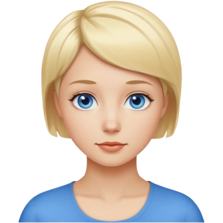 Mujer pelo rubio y muy corto ojos azules cara redonda emoji
