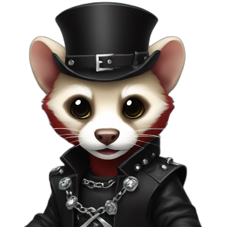Red ferret wearing black gothic heavy metal clothing emoji
