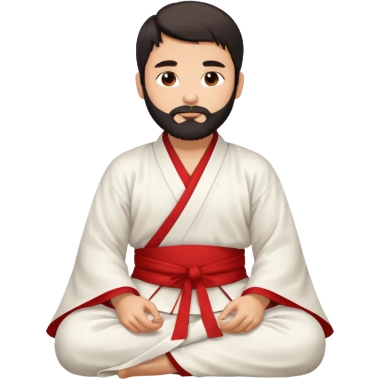Beautiful man with lightly tan skin and dark beard in white and red Hanfu sitting on the ground emoji