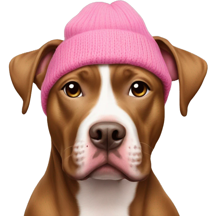 brown pit bull wearing pink beanie emoji