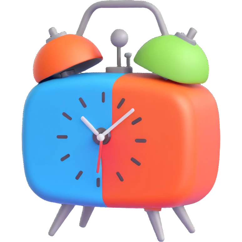 alarm principal color: #7f0fdb and #fe6601 emoji