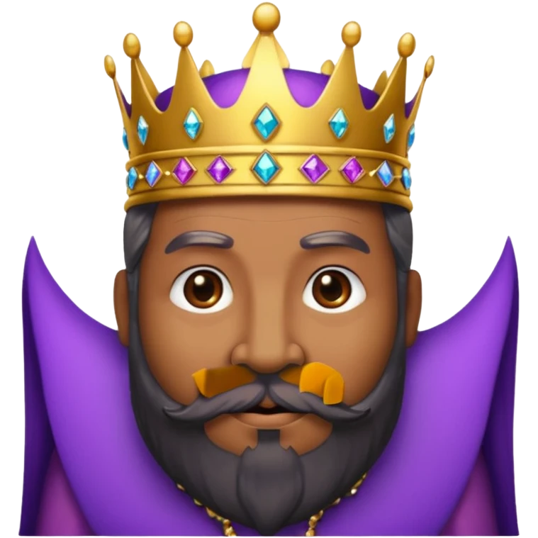Create a cartoon-style emoji of Baltasar, one of the Three Wise Men. Only show his face and crown. He is older, with a black beard, and a purple and gold jeweled crown. Express warmth and wisdom. Colorful and simple, suitable as an emoji. emoji