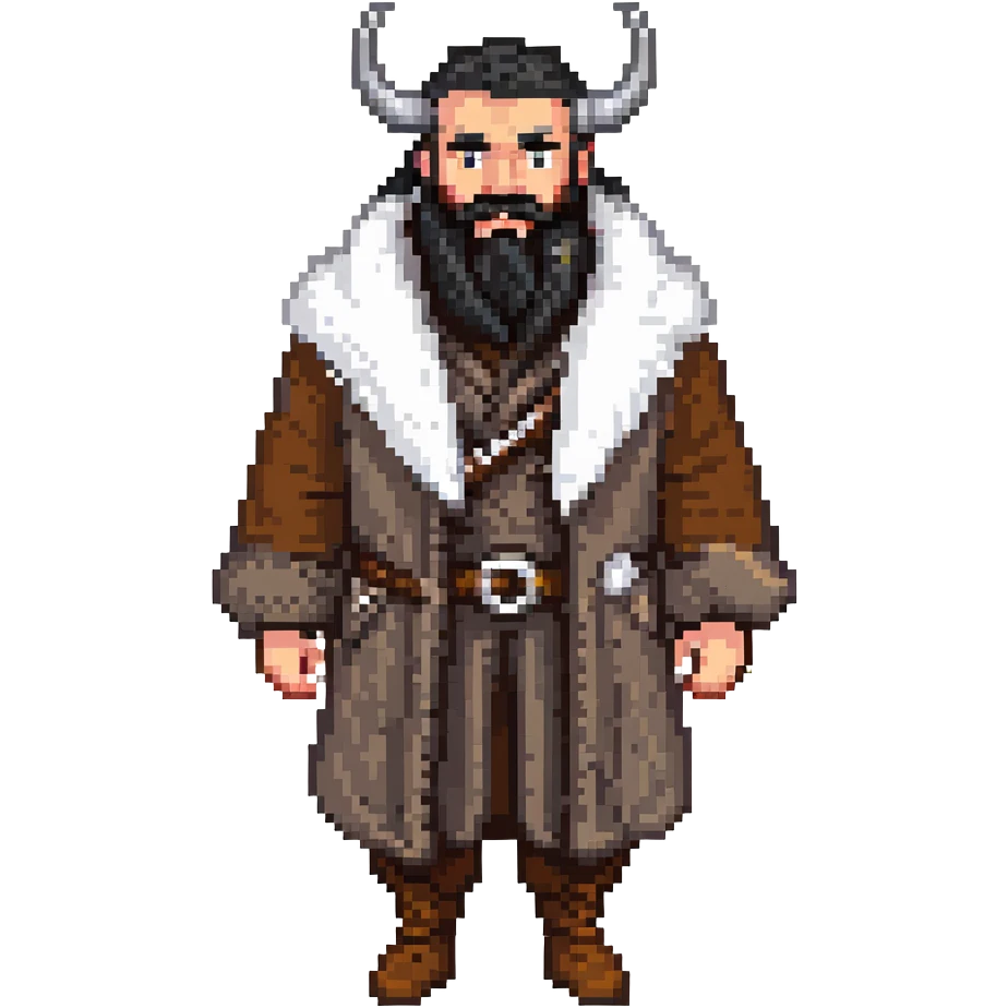 viking with black beard and fur coat emoji