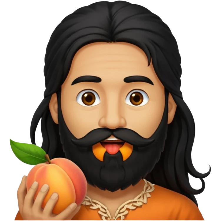 Indian man with a long beard and long hair has a peach in his mouth  emoji