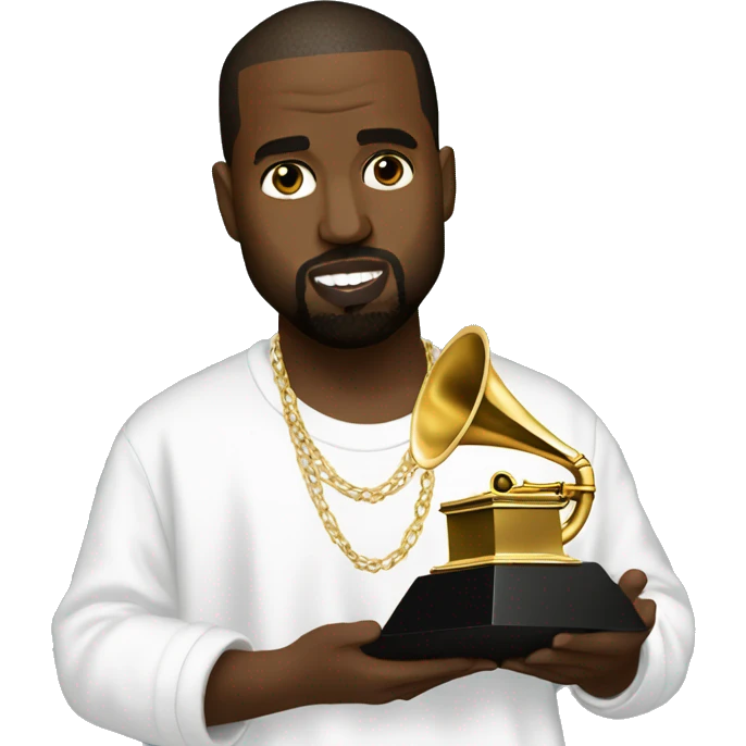 Kanye West holding a Grammy emoji