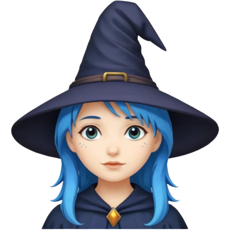 girl, blue hair, witch hat emoji