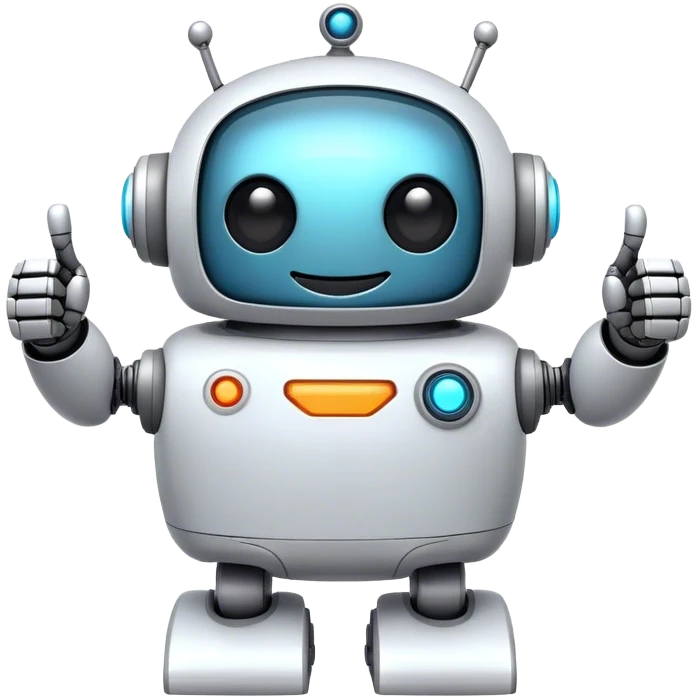 portal-style cute rounded robot with a big smile, giving a big thumbs-up emoji