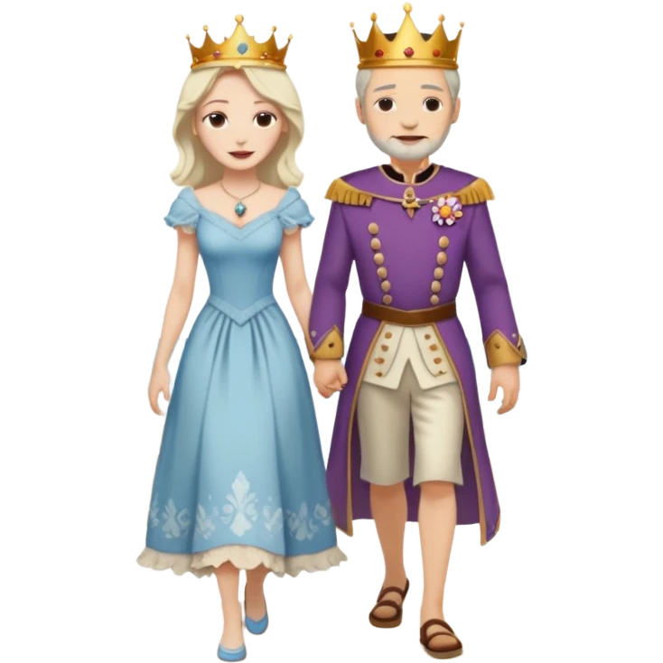 Egy kiralynot aki egy csonyoru ruhaba van es a tengerparton setal a kirallyal emoji